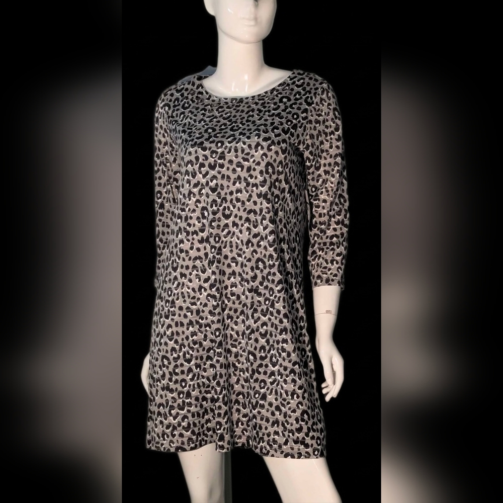 Kim Rogers Leopard Print Dress With Metal Rivets On The Collar - Black and Gray